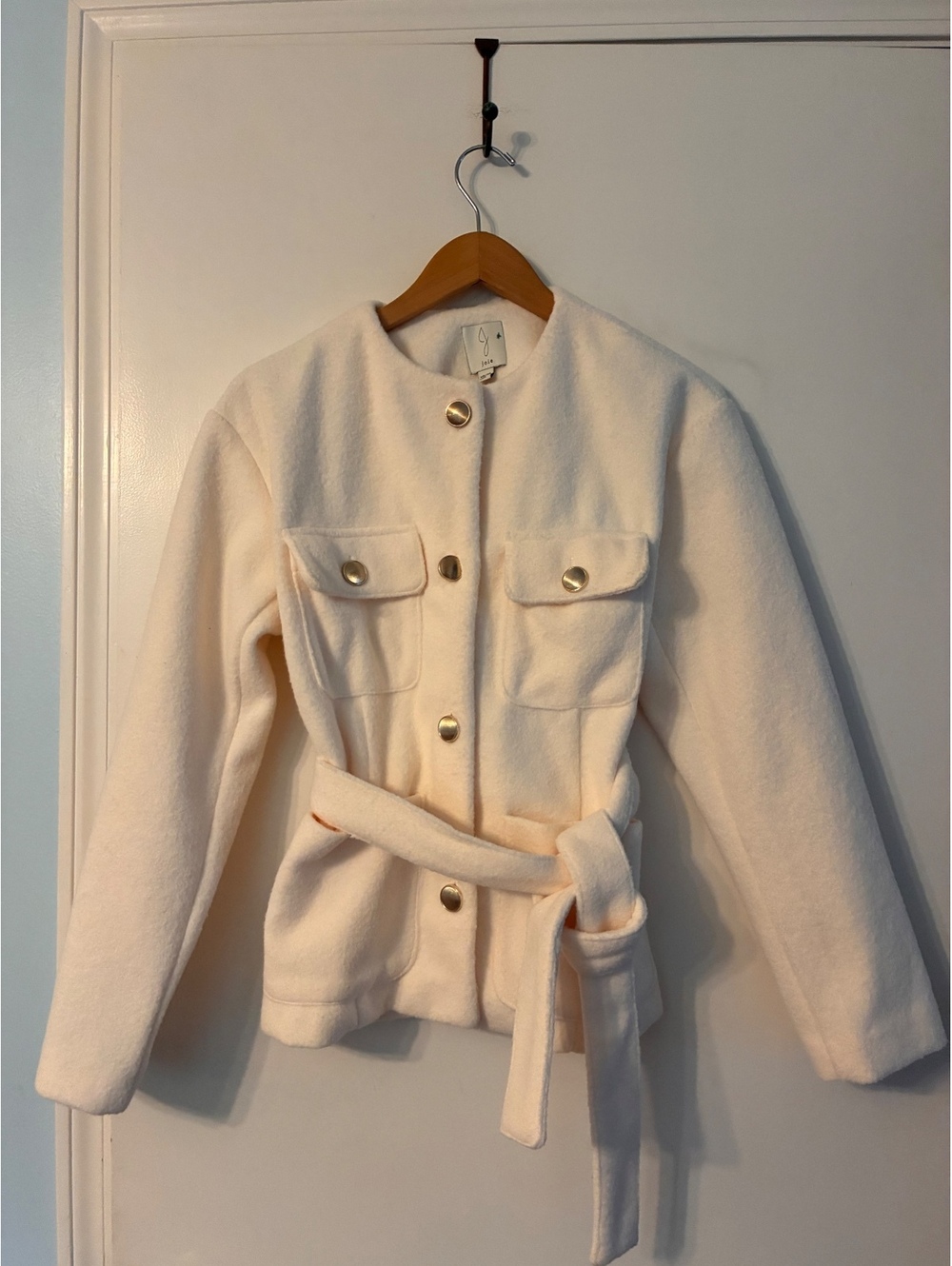 Joie Ivory Belted Wool Blend Jacket Women’s XS Gold Buttons